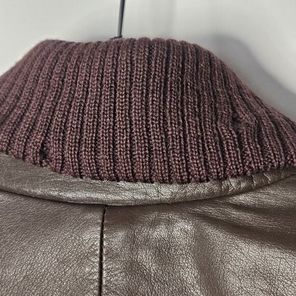 Nino Cerruti Sport Brown Leather Parka Brown Sz Large Asymmetrical Collared Vtg - Picture 9 of 13